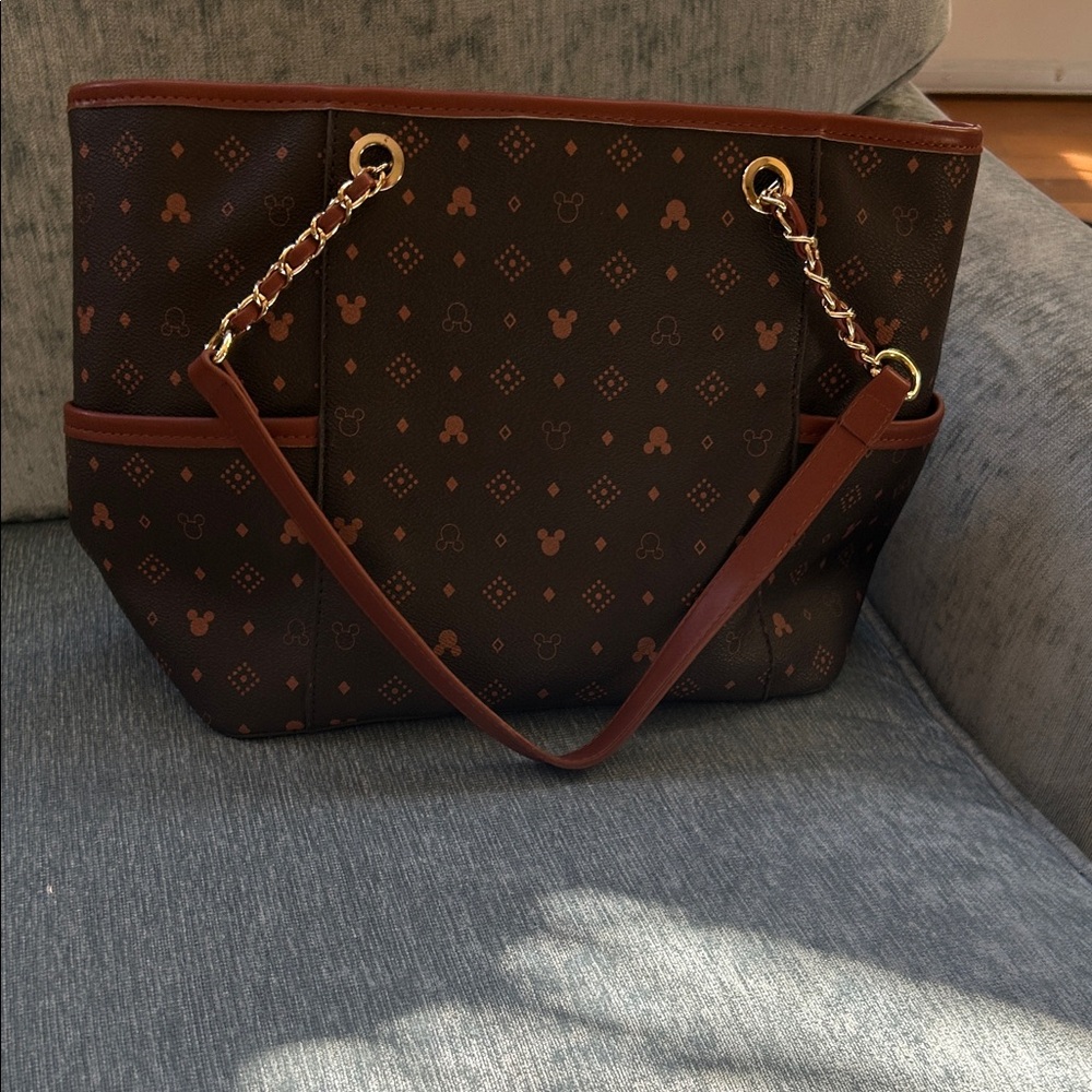 Disney Brown Mickey Pattern Tote Bag